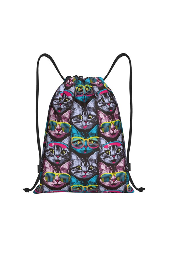 Happy Kitten Faces Print Drawstring Backpack,Drawstring Bags String Backpack Gym Cinch Sack Backpack Sport Bag Draw-Medium