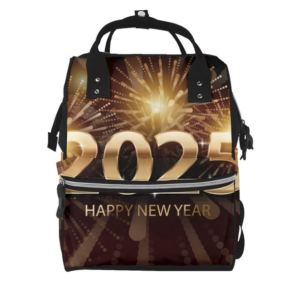 Honeii Happy New Year 2025 B Pattern Mummy Diaper Bag Backpack Durable Maternity Baby Nappy Casual Shoulder Bags Travel Hiking Outdoor Pack