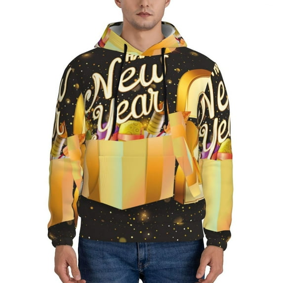 Honeii Happy New Year 2025 C Pattern Mens Hoodies Men's Loose Sleeve Sweatshirt,Pullover Hooded Sweatshirt for Men,Essentials Hoodie-XX-Large