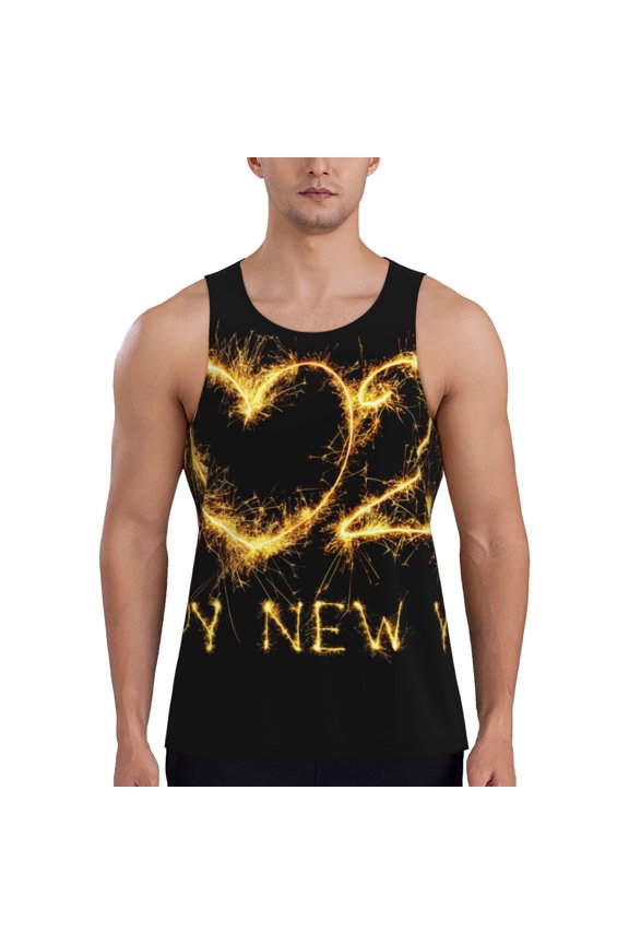 Happy New Year 2025 D Pattern Men's Workout Tank Top Casual Sleeveless Gym Muscle Shirts Bodybuilding Tee-Medium