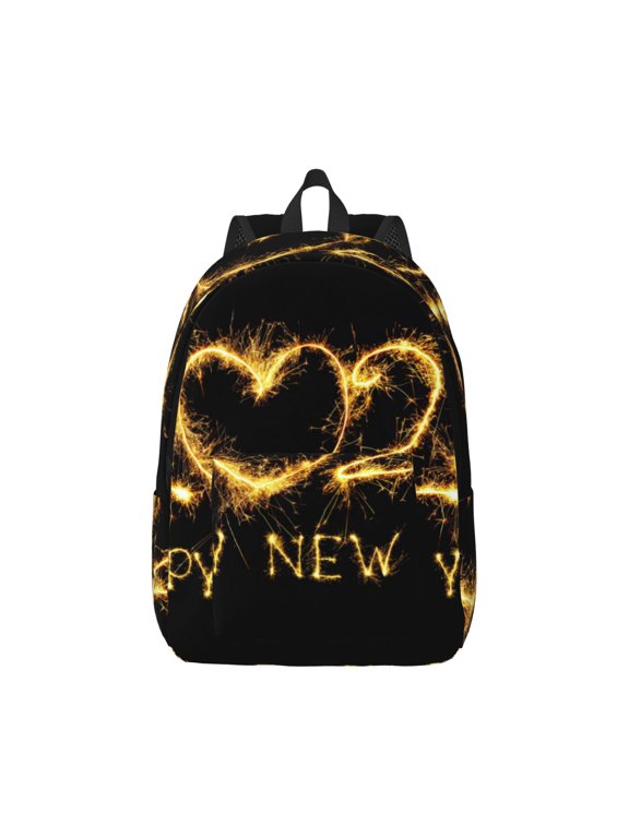 Happy New Year 2025 D Print Canvas College Laptop Backpack, Durable Rucksack Travel Notebook Bag School Backpack Book Bag for Men Women-Small