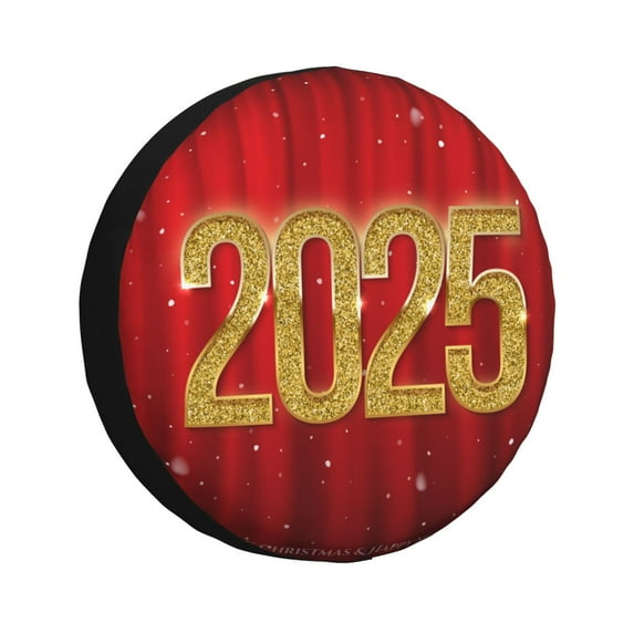 Honeii Happy New Year 2025 F Print Tire Covers, Waterproof Anti-UV Sun Snow Rain Tire Covers for Trailers, RV, Camper, SUV, Truck-16 inch