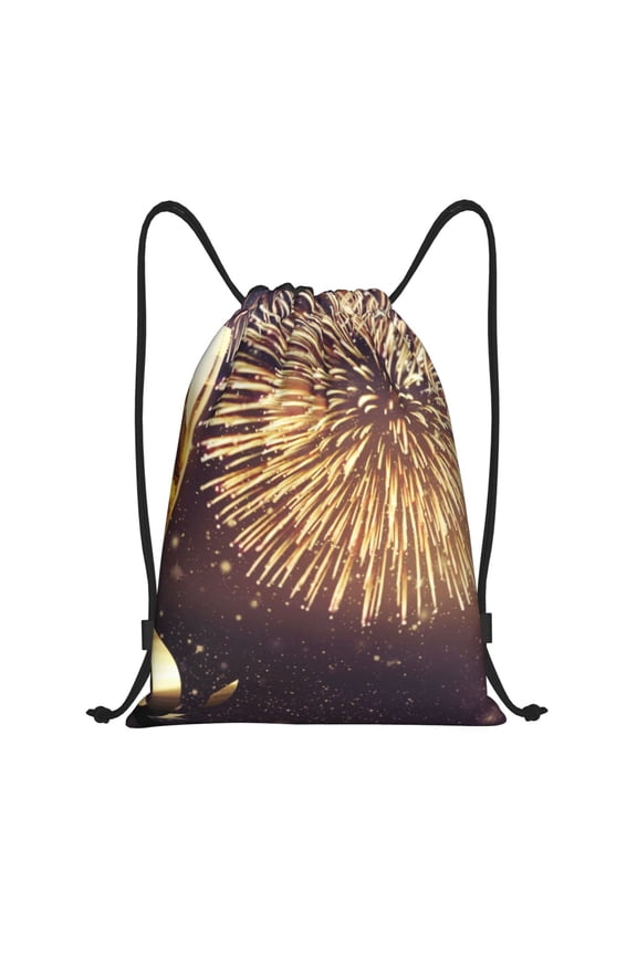 Happy New Year Print Drawstring Backpack,Drawstring Bags String Backpack Gym Cinch Sack Backpack Sport Bag Draw-Small