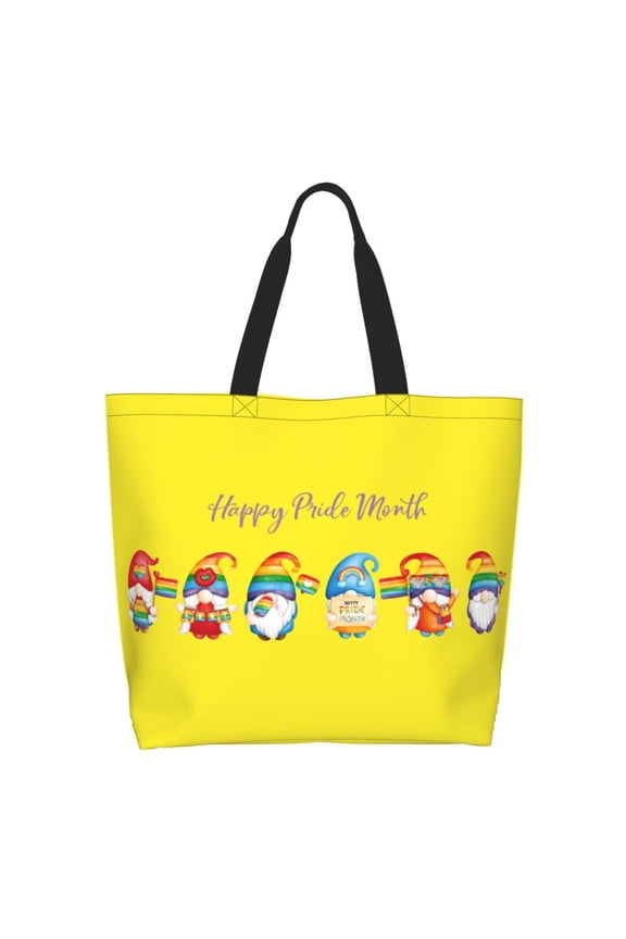 Happy Pride Month Gnome Print Tote Bag for Women, Foldable Tote Bag Large Shoulder Bag Top Handle Handbag for Travel, Work