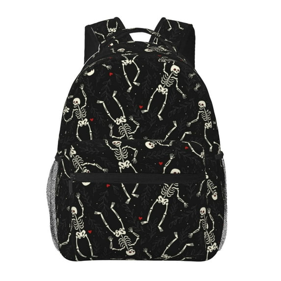Honeii Happy Skeletons Dancing Print Backpack for Both Men and Women, Basic Bookbag for College, Work, or Travel,Rucksack Computer Bag-One Size