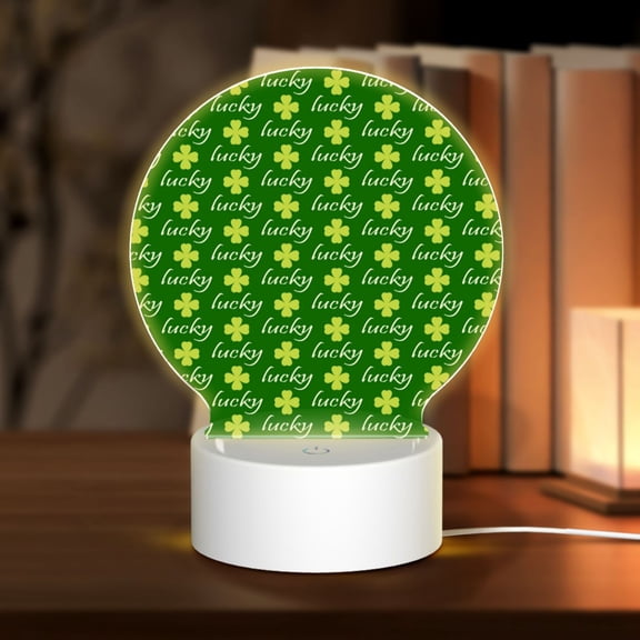 Honeii Happy St. Patrick's Day Print Acrylic LED Night Lamp,Round Touch-Control Night Light with 3 Lighting Modes,for Bedrooms, Living Rooms, and Gifting