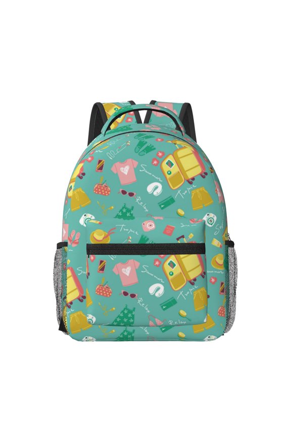 Happy Summer Print Backpack for School,15.6 inch Laptop Back Pack for High School and College Students, Waterproof Computer Bookbag-One Size