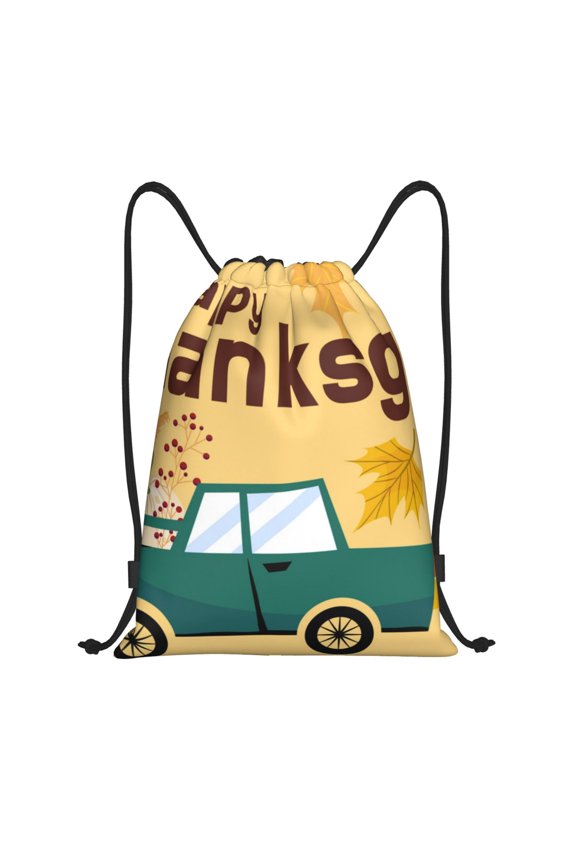 Happy Thanksgiving Day Print Drawstring Backpack,Drawstring Bags String Backpack Gym Cinch Sack Backpack Sport Bag Draw-Small