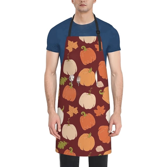Honeii Happy Thanksgiving Day Print Waterproof Apron, Adjustable Kitchen Apron with Pockets,for Gardening, Dishwashing, Meat Processing, Car Washing, and Pet Grooming