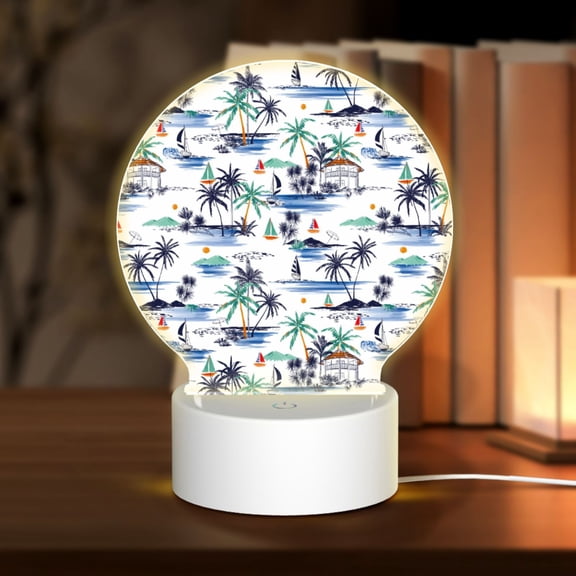 Honeii Hawaii Palms Print Acrylic LED Night Lamp,Round Touch-Control Night Light with 3 Lighting Modes,for Bedrooms, Living Rooms, and Gifting