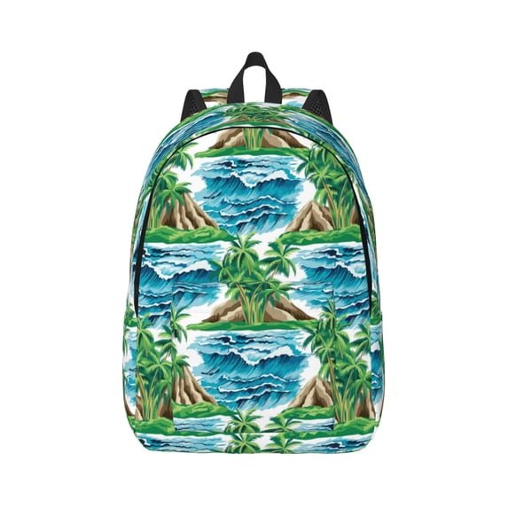 Honeii Hawaii Palms Print Canvas College Laptop Backpack, Durable Rucksack Travel Notebook Bag School Backpack Book Bag for Men Women-Small