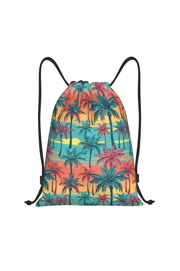 Honeii Hawaii Palms Print Drawstring Backpack,Drawstring Bags String Backpack Gym Cinch Sack Backpack Sport Bag Draw-Medium