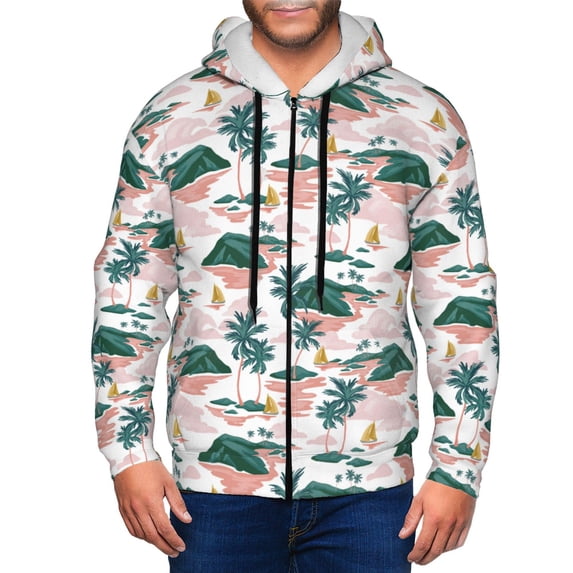 Honeii Hawaii Palms Print Hoodies for Men, Pullover & Full Zip, Breathable Zip up Hoodie, Sweatshirt-Small