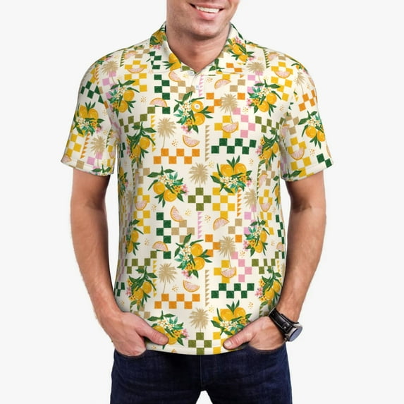 Honeii Hawaii Palms print Polo Shirt, a classic short-sleeved, button-down golf shirt designed for menSmall