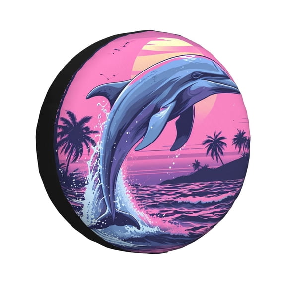 Honeii Hawaiian Beach Dolphin Print Tire Covers, Waterproof Anti-UV Sun Snow Rain Tire Covers for Trailers, RV, Camper, SUV, Truck-15 inch