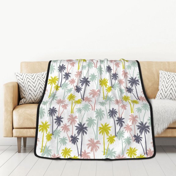 Honeii Hawaiian Coconut Tree for Throw Blanket for Couch - Thick Blanket, Soft Fuzzy Plush Throw Blanket for All Seasons, Double Sided Blanket,50x60 In