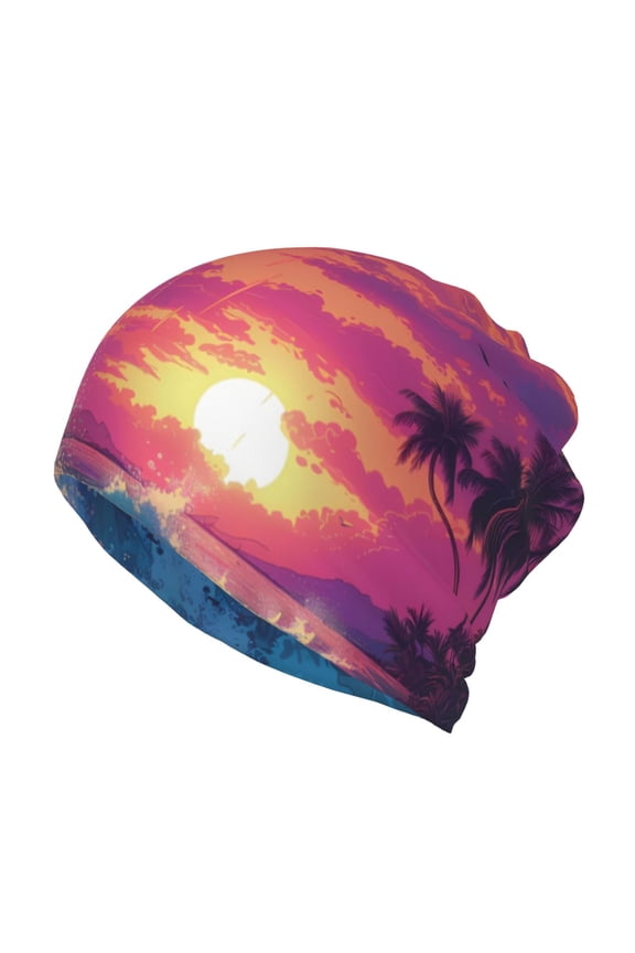 Hawaiian Island Beach Shark Print Winter Beanie Daily Hat - Thermal Polar Fleece Ski Running Hat Skull Cap for Men and Women,Beanie