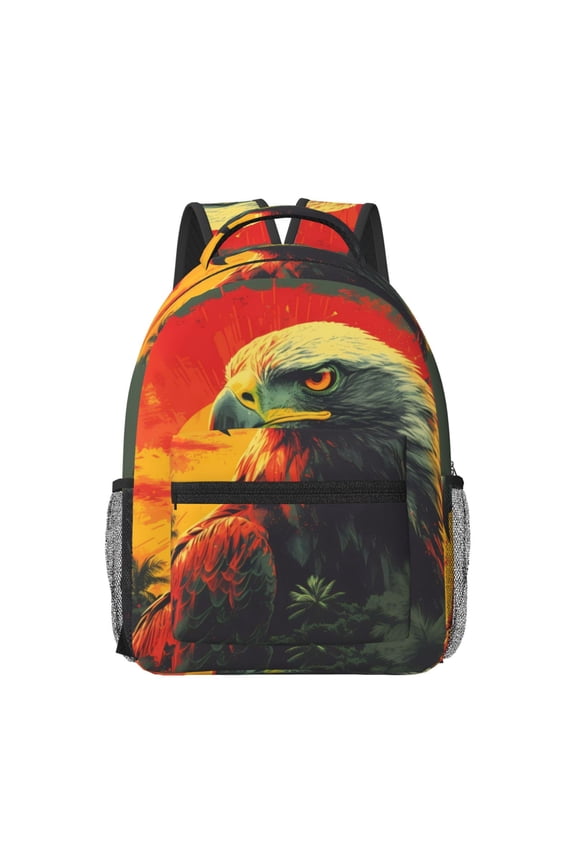 Hawaiian Style Bald Eagle Print Backpack for School,15.6 inch Laptop Back Pack for High School and College Students, Waterproof Computer Bookbag-One Size