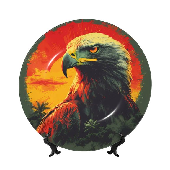 Honeii Hawaiian Style Bald Eagle Print Elegant Bone China Decorative Plate, Porcelain Plate,Art Crafts,Ceramic Ornaments for Home Office Wall Decor-6in