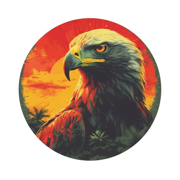 Honeii Hawaiian Style Bald Eagle Print Leather Coaster Set of 6, Ideal for Safeguarding Your Furniture from Drinks Spills and Effortless Cleanup,Round Shape