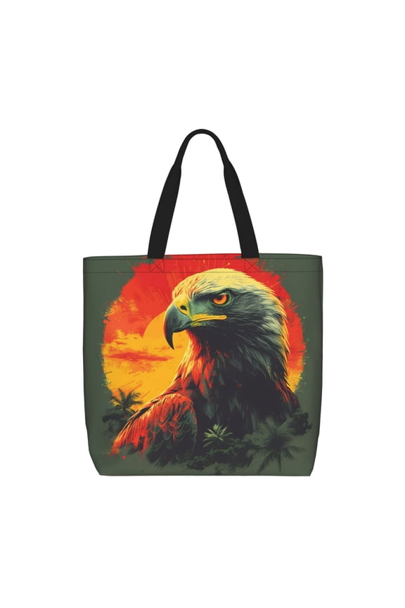 Hawaiian Style Bald Eagle Print Tote Bag, Reusable Grocery Shopping Bag,Shoulder Bag with Inner Pocket