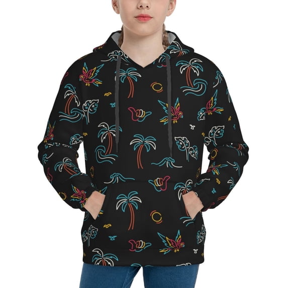 Honeii Hawaiian Style Pattern Long-Sleeve Hooded Sweatshirt Pullover Hoodie for Boys and Grils-Medium