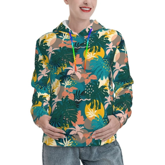 Honeii Hawaiian Style Pattern Womens Oversized Hoodies Long Sleeve Sweatshirts Pullover Fall Outfits with Pocket-Large