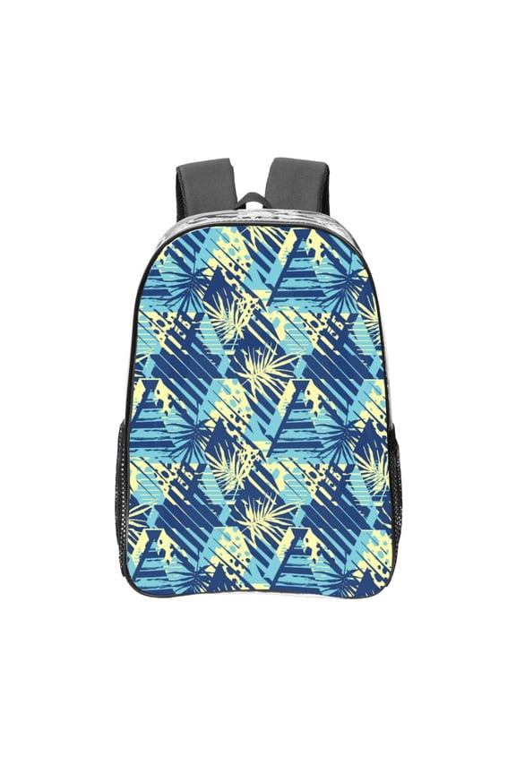 Hawaiian Style Print Clear Backpack Heavy Duty Transparent Bag 17" See Through BookBag for Women Men Adults Work Festival Sports Travel