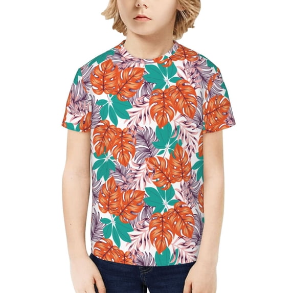 Honeii Hawaiian Style Print Kids Boy T-Shirt,Breathable Round Neck Tee,Stylish Summer Tee for Boys, for Outdoor Activities and Casual Wear