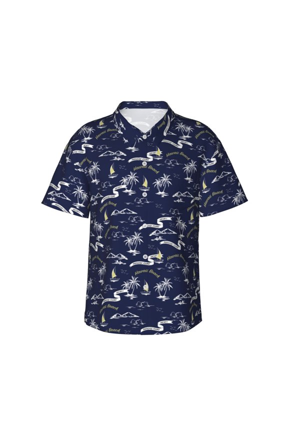 Hawaiian Style Print Men’s Hawaiian Shirt,Classic Button-Down Short Sleeve Shirt, for Beach, Vacation, and Outdoor Activities,Large