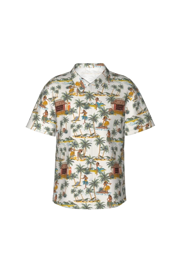 Hawaiian Style Print Men’s Hawaiian Shirt,Classic Button-Down Short Sleeve Shirt, for Beach, Vacation, and Outdoor Activities,Small