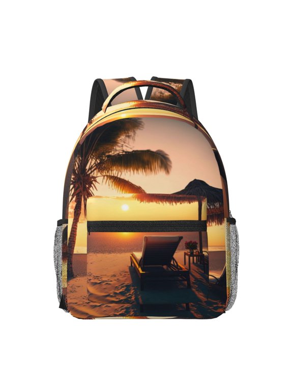 Hawaiian Sunset Beach Print Backpack for School,15.6 inch Laptop Back Pack for High School and College Students, Waterproof Computer Bookbag-One Size