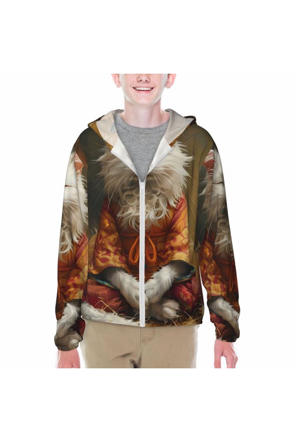 Haystack Meditating Cat Print Sun Protection Jacket Hooded Cooling Shirt with Pockets Hiking Outdoor Performance-X-Large