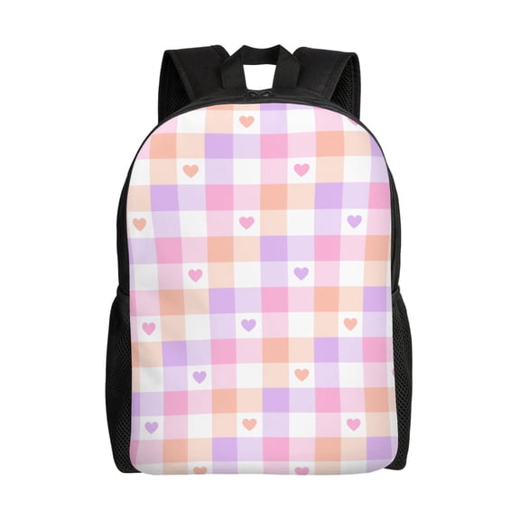 Honeii Heart Buffalo Plaid Print Laptop Backpack for Work, College, Travel, Daily Backpacks for Men Women, Sport Rucksack,Computer Bag