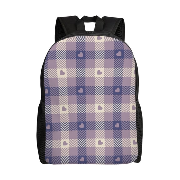 Honeii Heart Check Plaid Print Laptop Backpack for Work, College, Travel, Daily Backpacks for Men Women, Sport Rucksack,Computer Bag