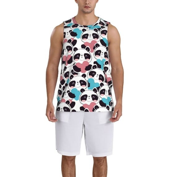 Honeii Heart Panda print basktball shirt for men and women, Unisex basketball jersey for Theme party-Small