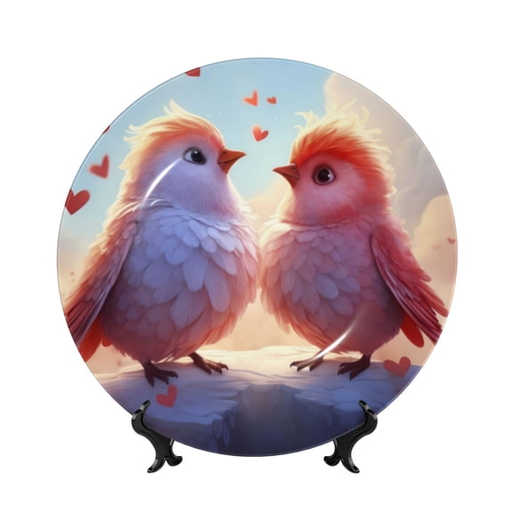 Honeii Heart Sky Bird Couple Print Elegant Bone China Decorative Plate, Porcelain Plate,Art Crafts,Ceramic Ornaments for Home Office Wall Decor-6in