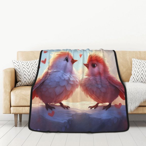 Honeii Heart Sky Bird Couple for Throw Blanket for Couch - Thick Blanket, Soft Fuzzy Plush Throw Blanket for All Seasons, Double Sided Blanket,50x60 In