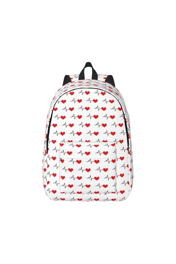 Heartbeat Symbol Print Canvas College Laptop Backpack, Durable Rucksack Travel Notebook Bag School Backpack Book Bag for Men Women-Small