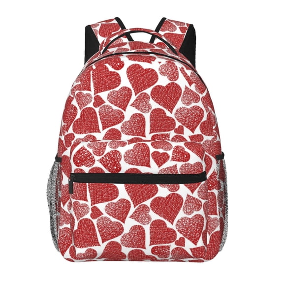 Honeii Hearts Print Backpack for Both Men and Women, Basic Bookbag for College, Work, or Travel,Rucksack Computer Bag-One Size