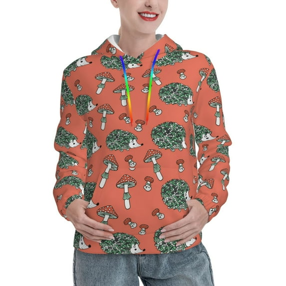 Honeii Hedgehog Mushroom Pattern Womens Oversized Hoodies Long Sleeve Sweatshirts Pullover Fall Outfits with Pocket-Large