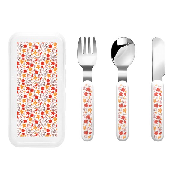 Honeii Hello Autumn Maple Leaf Print Children's Knife, Fork And Spoon Set,Reusable Utensils Set with Case,Travel Cutlery Set,for Kids Adults Camping