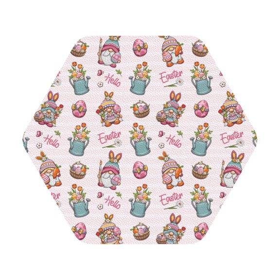 Honeii Hello Easter Print Leather Coaster Set of 6, Ideal for Safeguarding Your Furniture from Drinks Spills and Effortless Cleanup,Hexagon