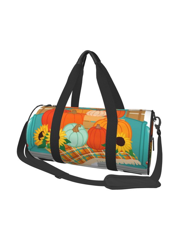 Hello Fall Farm Truck Print Duffle Bag and Adjustable Strap,Foldable Travel Duffel Bags for Men Women,Waterproof Duffel Bags