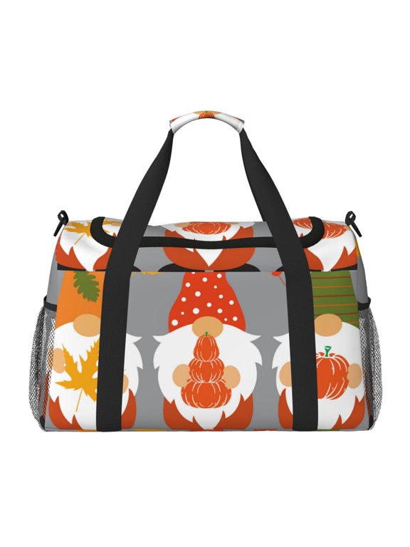 Hello Fall Gnomes Print Gym Bag,Carry on Weekender Overnight Bag, Travel Duffel Bags, Personal Item Travel Bag,Tote Bag,Workout Dance Bag