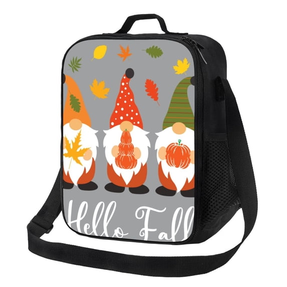 Honeii Hello Fall Gnomes Print Insulated Lunch Bag, Reusable Lunch Box for Adult, Leakproof Cooler Bag for Work Office Travel Picnic