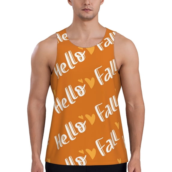 Honeii Hello Fall Pattern Men's Workout Tank Top Casual Sleeveless Gym Muscle Shirts Bodybuilding Tee-XX-Large