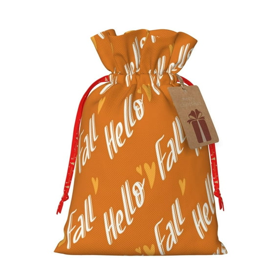 Honeii Hello Fall Print Small Burlap Bags,Christmas Drawstring Treat Bags Gift Bags Reusable Candy Goodie Wrapping Bags for Holiday Party Favors Supplies -Medium