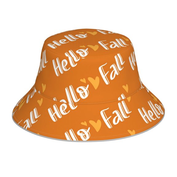 Honeii Hello Fall for Unisex Bucket Hat Waterproof Rain Hat Reversible Shiny Rave Bucket Hat for Concert Festival Boonie Cap