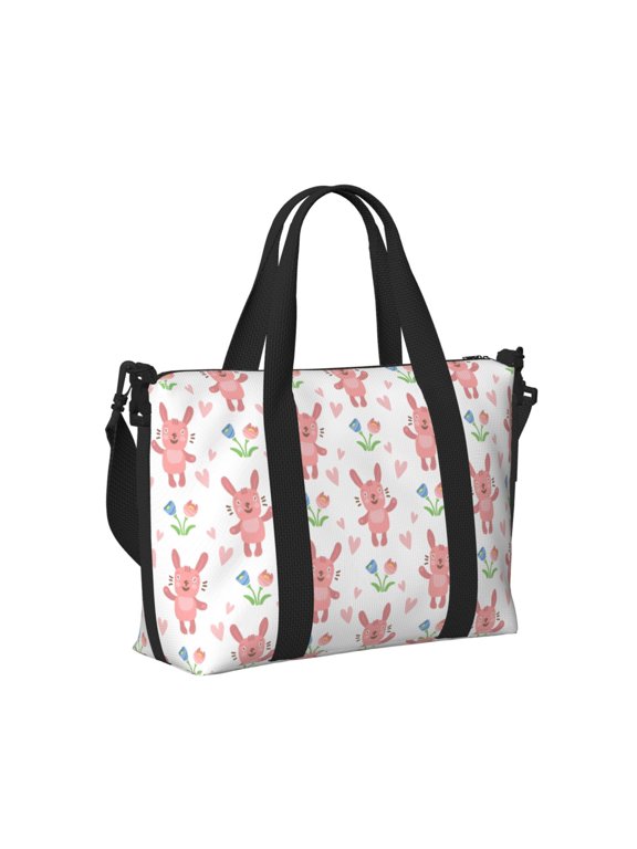 Hello Rabbit Print Hand Travel Bag,Travel Duffle Bag, Waterproof Weekender Bag,Carry On Tote Bags,Weekender Tote Bag,for Weekend and Business Travel